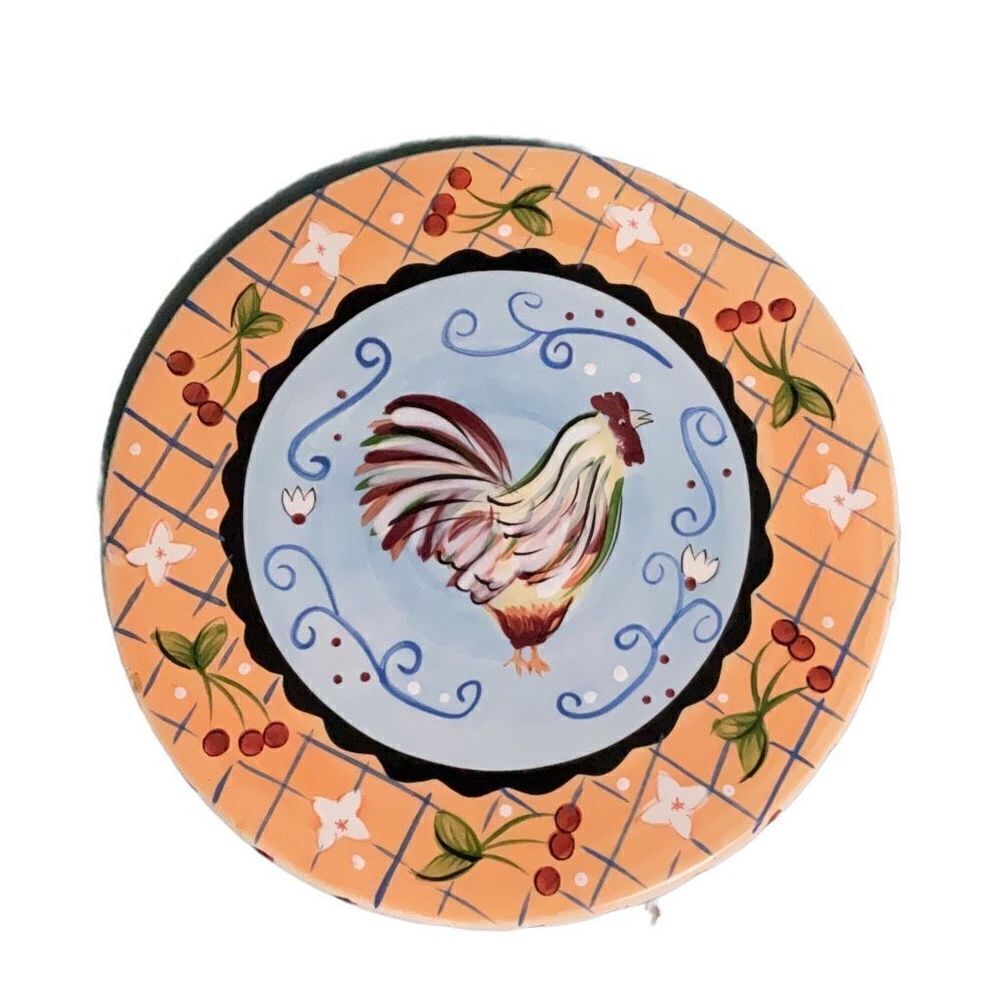 Ceramic Round Country Kitchen Rooster Trivet Hand Painted 8”